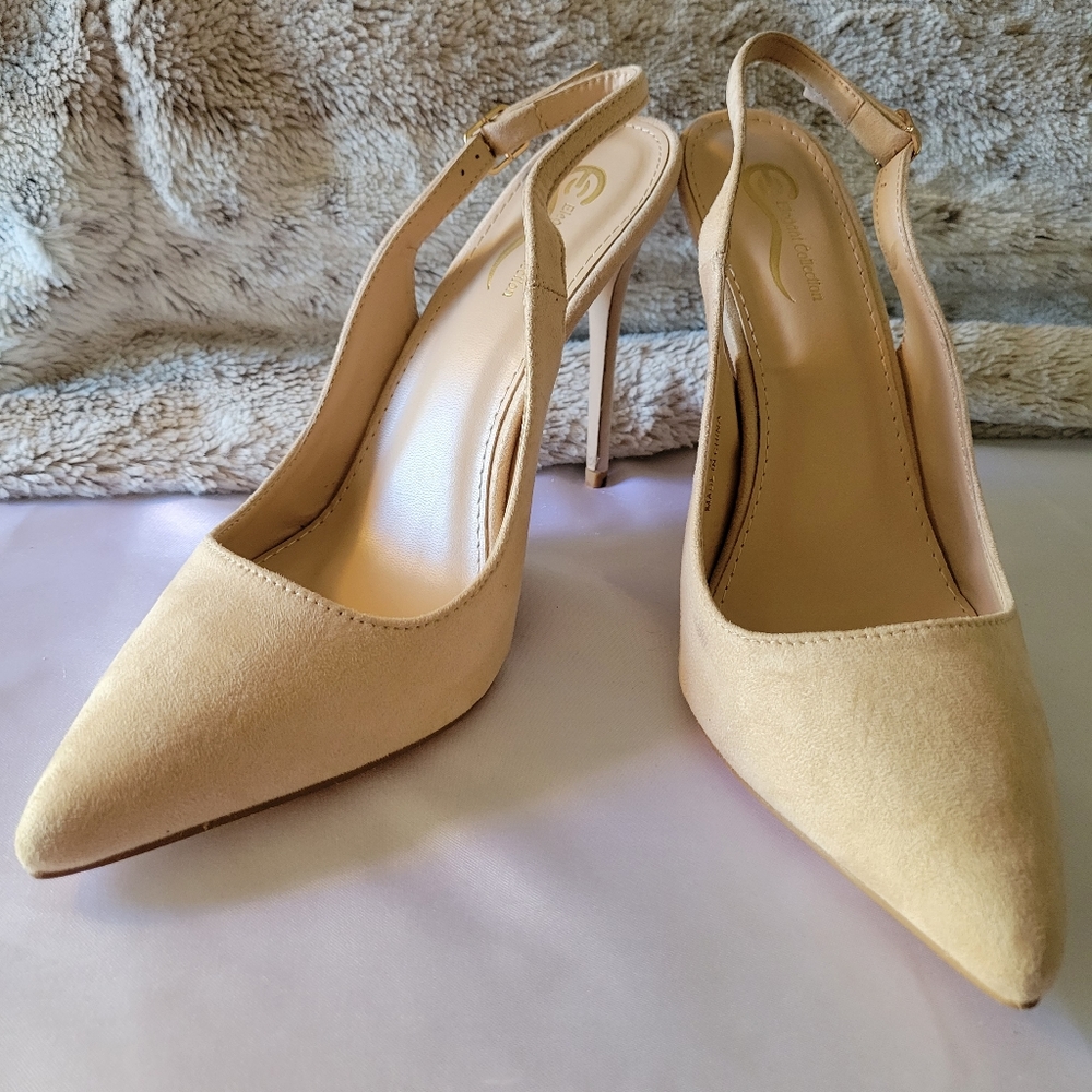 Elegant Collection Ivory Suede Heel, 8.5